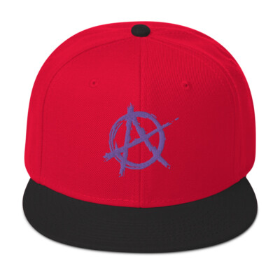 Purple Anarchy Sign Punk Rock Chaos Embroidered Flat Bill Cap Snapback Hat