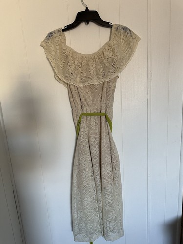 Forever 21 Off White Boho Hippie Festival Tiered Lace Maxi Summer Dress Size M - Picture 3 of 4