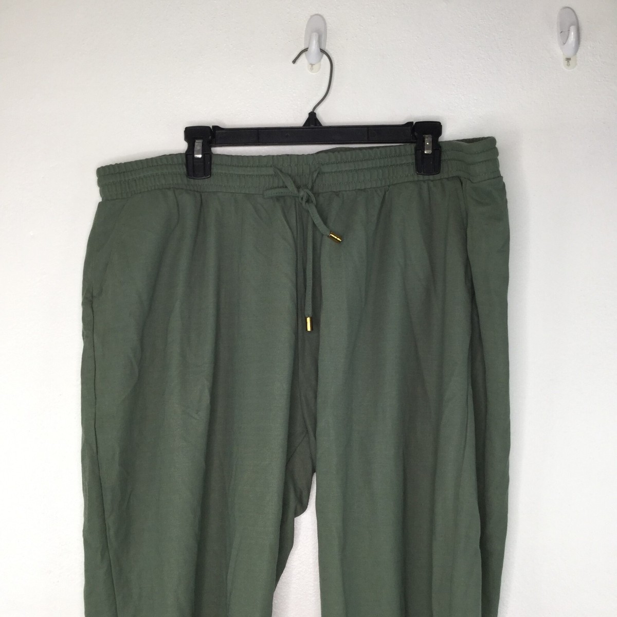 R. Sofia Jogger Pants Women 3X Green Pockets Waist Tie Pull