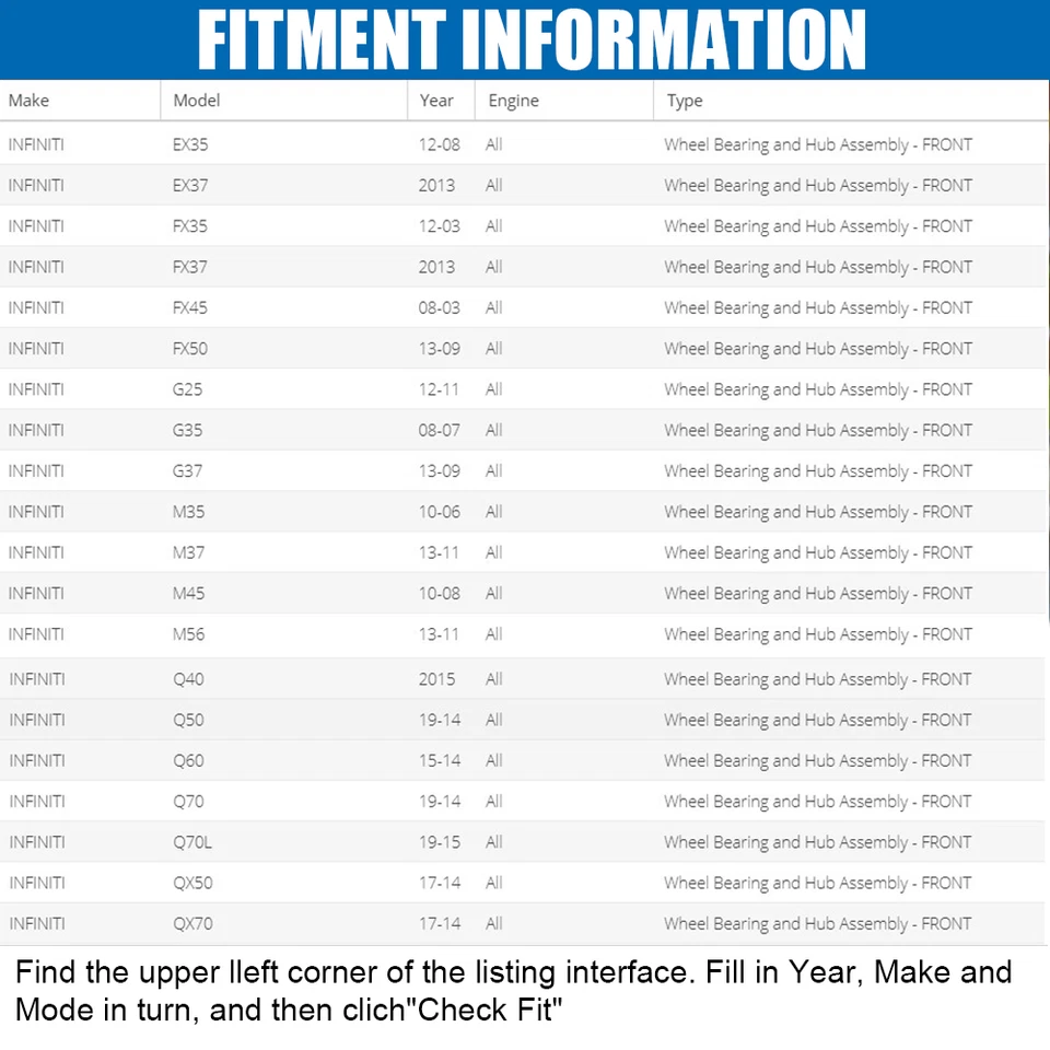 2PCS Front Wheel Bearing Hub Assembly Fit for Infiniti FX35 G35 EX35 G37X 513335 Foto 3 de 4