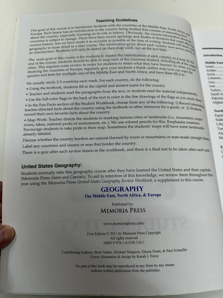 Memoria Press Geography 1 student text Middle East North Africa Europe - Image 2 of 3