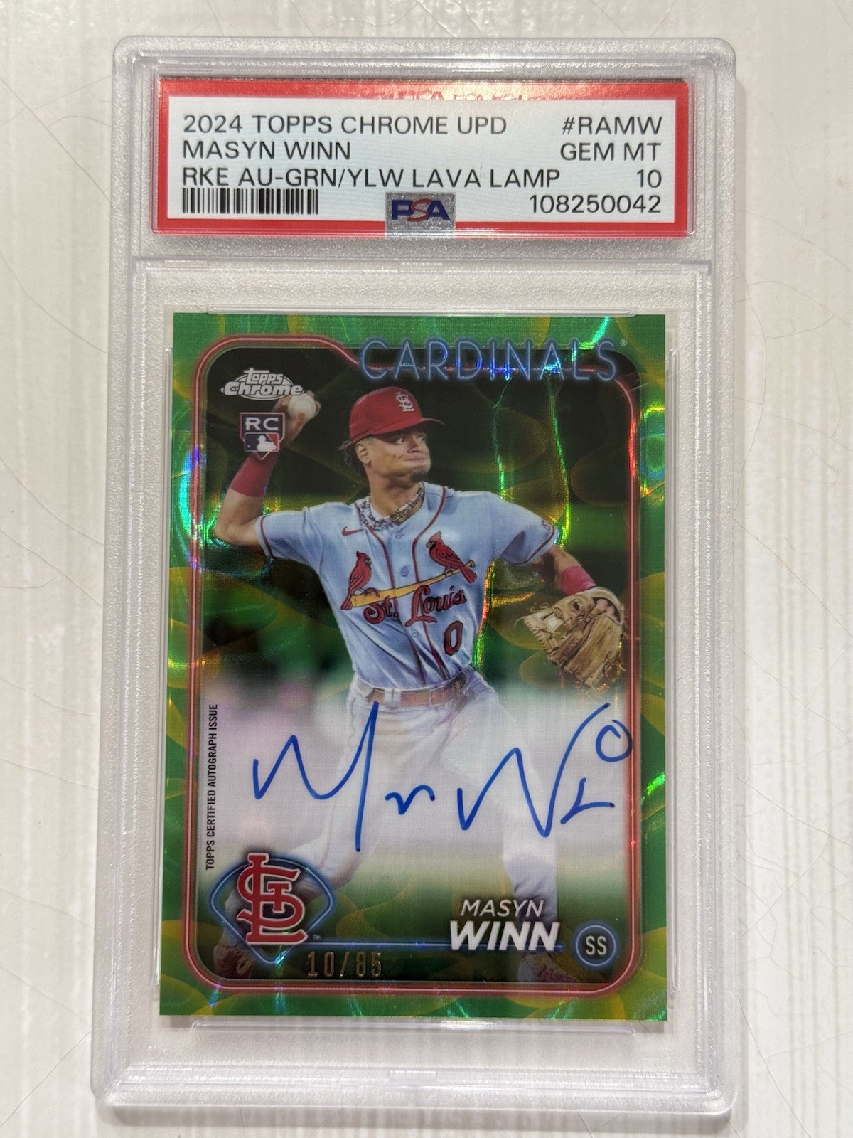 2024 Topps Chrome Upd RAMW Masyn Winn Rookie Auto Green Yellow Lava PSA 10 AU RC