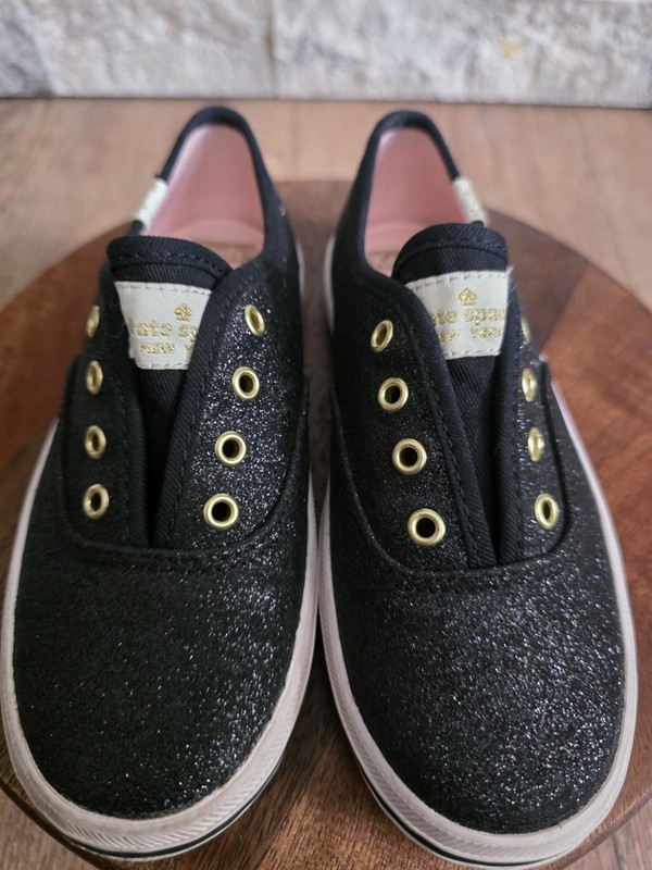 Girls Size 12 Kate Spade Black Glitter Sparkle Keds Euc