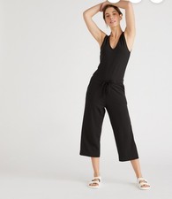 Quince Women s Black French Terry Modal Jumpsuit sz Large Sleeveless V-neck