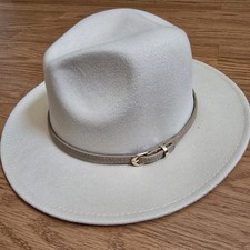 Men Women Unisex Tan Wide Brim Fedora Felt Hat 7" Belt Buckle Accent Cotton Poly