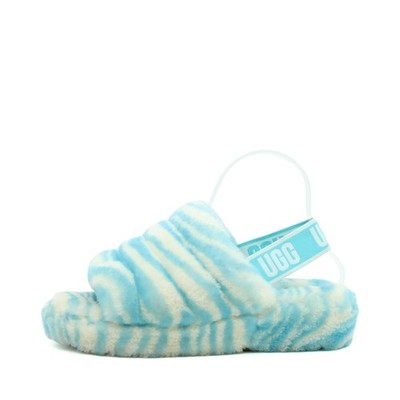 UGG Damen Fluff Yeah Pantoletten Blau-Weiß Lammfell Fersenriemen EU 38