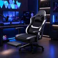 Devoke Gaming-Stuhl Mit FußStüTze, Ergonomischer BüRostuhl Schwarz-Weiß，