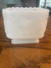 Vintage Anchor Hocking Milk Glass Planter Harvest Grape Dish Footed Pedestal
