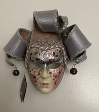 Italian Carnival Mask Hand-painted Made in Italy W/ headdress Venetian Mask Tags