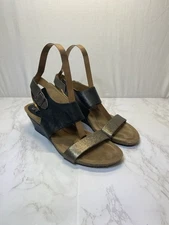 Sofft Vanita 9M Strappy Slingback Leather Wedge Sandal Black/Copper