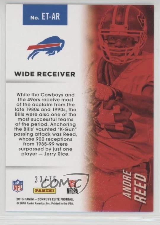2016 Donruss Elite Etched in Time Red /75 Andre Reed #ET-AR HOF - Image 2 of 2
