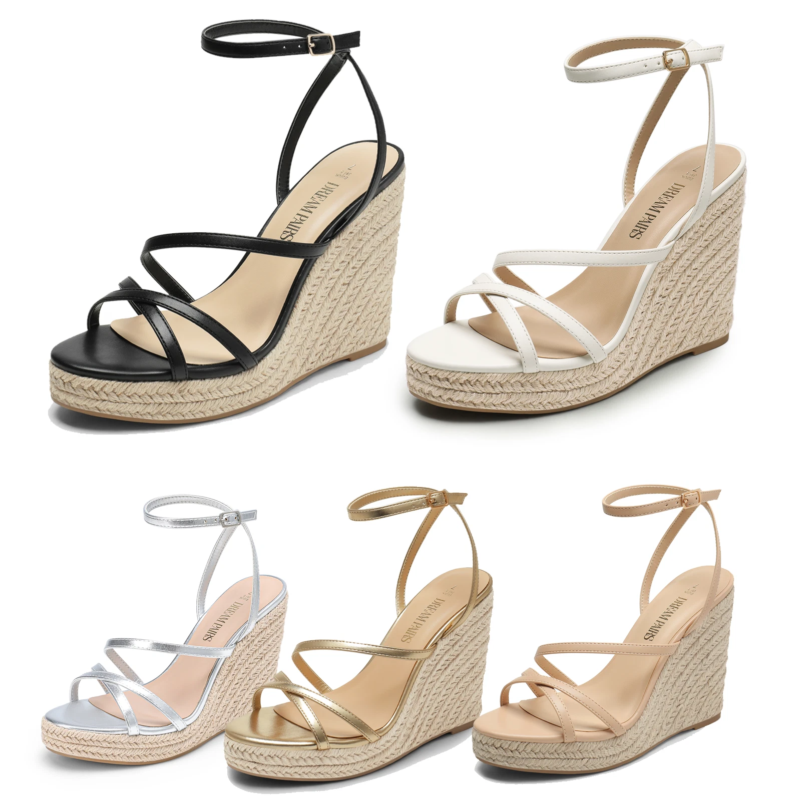 Women Ankle Strap Open Toe Espadrille Platform Wedge Sandals Vacation Sandals