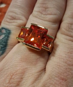 Vintage 925 Silver Gold Vermeil Fiery Orange Stone Ring Size 10