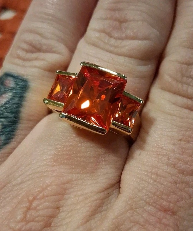 Vintage 925 Silver Gold Vermeil Fiery Orange Stone Ring Size 10