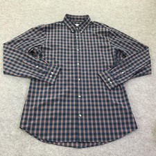 Mizzen Main Leeward Dress Shirt Mens XL Blue Plaid Trim Fit Stretch Made In USA