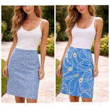 J. McLaughlin Reversible Print Skirt Size Small Preppy NEW NWOT Blue White
