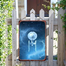 1pc, Tin Sign,  Enterprise Spaceship Metal Decorative Painting, Suitable for Bed