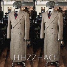 100 Cashmere Men's Overcoat Business Peak Lapel Double Breasted Long Jacket Coat