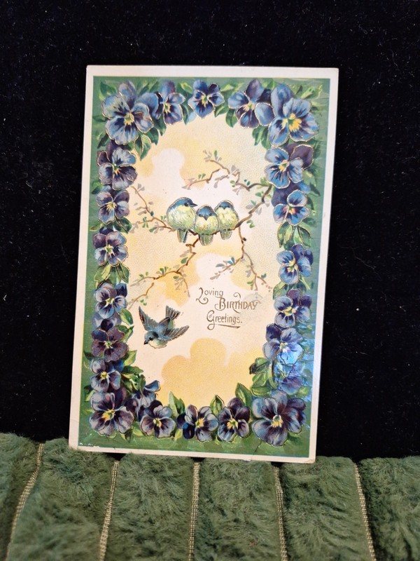 Vintage 1914 Postcard With Stamp Embossed Loving Birthday Greetings Feature Gold