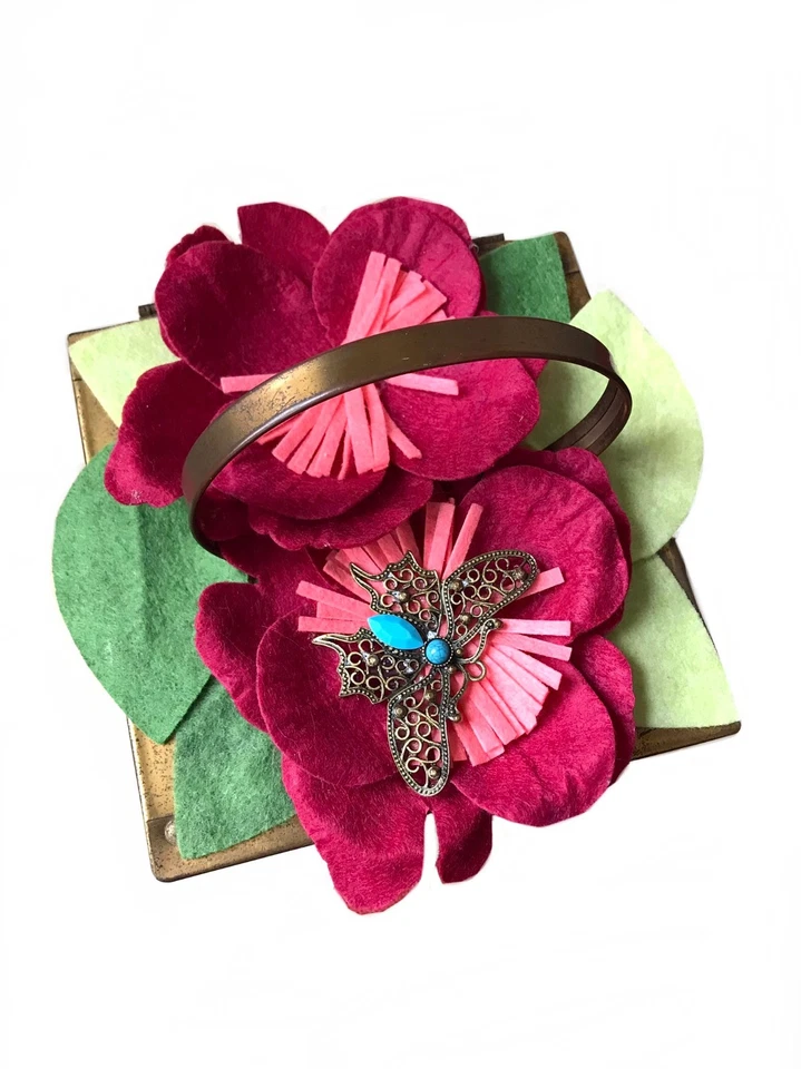 1940s 1950s novelty floral butterfly box purse / 40s refashioned Art Deco purse - Image 2 of 4