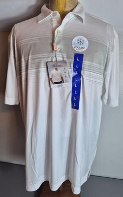 Greg Norman SHARK Mens Performance Golf Shirt L Large White Gray NEW
