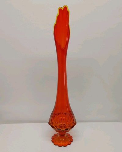 Vintage MCM Swung Glass Vase Orange Large 26" Tall Stretch Footed Top Glows - Picture 6 of 20