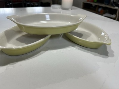 PYREX Set of 3 Oval Ceramic Baking Dishes Light Yellow White Oven Safe