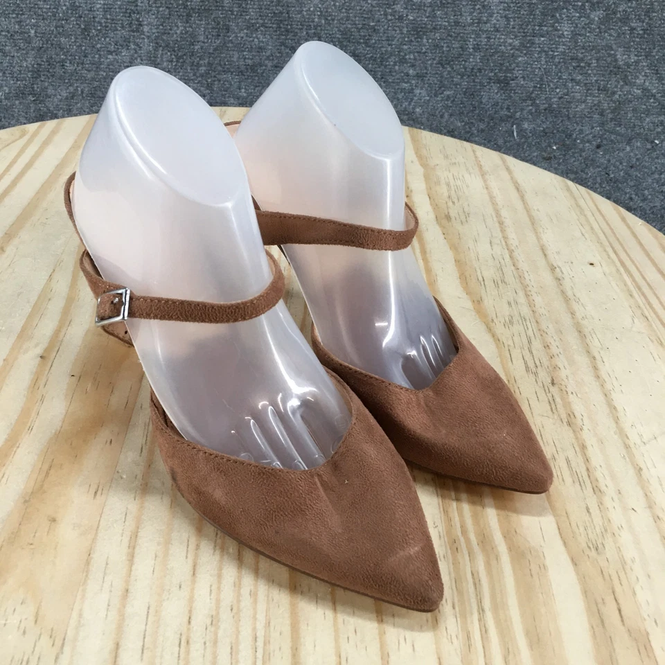 Tacones de lavandería chinos para mujer 6 Kurina Mary Jane Mules zapatos de salón en punta tela marrón Foto 3 de 4