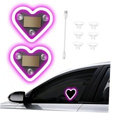 2PCS Car Window Wireless LED Ambient Light Solar Powered Love Heart Pink 2pcs