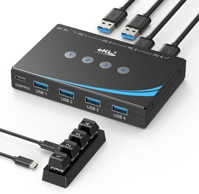 4 Port USB Switcher for 4 Computers with Audio Out
