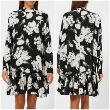 GANNI Kochhar Floral Mini Dress Black & White Silk Size 42 | US 10