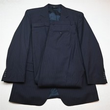 Jos A Bank 43L 36x32 Navy Blue Striped 100 Wool Mens Jacket Pants Suit
