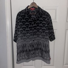 JNCO Jeans Men  s Size L Black Button Up Shirt Flames Skulls