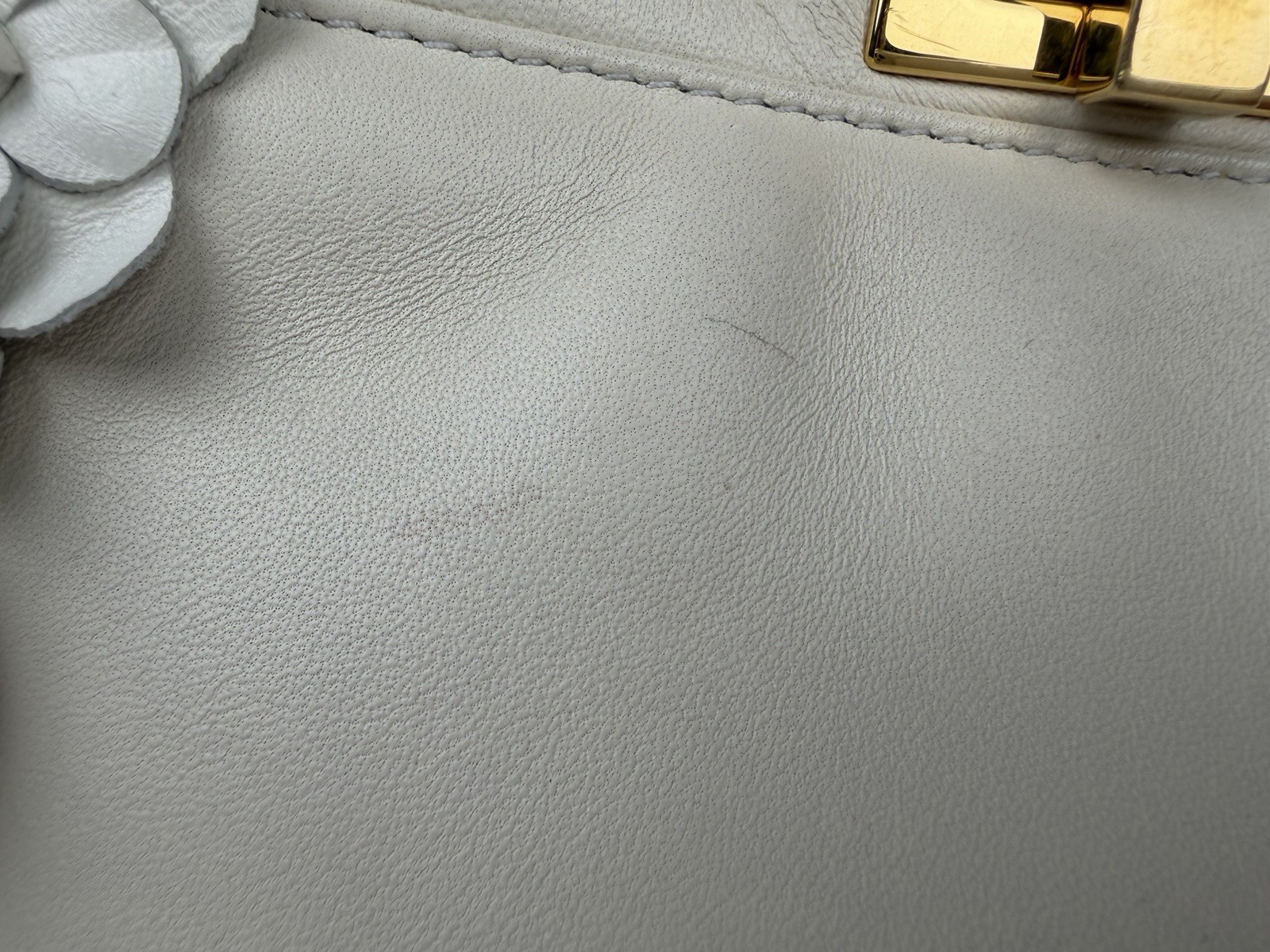 Fendi Nappa Rosebud Mini Peekaboo Iconic Satchel in White Lambskin Leather S09 thumbnail 11