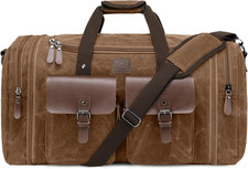 Waterproof Waxed Canvas Duffel Bag for Men - 50L Dark Brown Leather