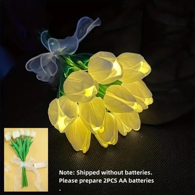 Künstliche Tulpen 10er Set mit LED Tischlampen Dekor Nachtlicht Geschenk