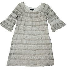 Chris McLaughlin 12 Beige Stretch Lace Dress Half Sleeve Peasant Boho Romantic