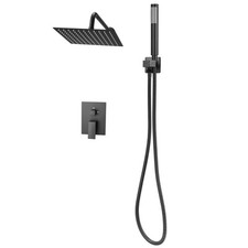 Shower Faucet Set 10" Square Rain Shower Head and Hand Set Matte Black