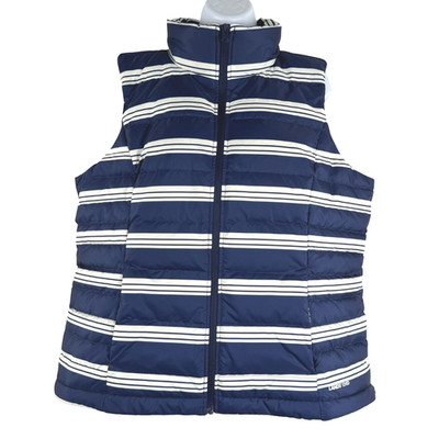 Lands' End Puffer Down Vest XL 600 Fill Blue White Striped Outdoor NWT CJ-2176