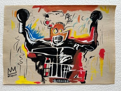 Jean-Michel Basquiat (Handmade) Zeichnung Mischtechnik auf Papier signiert & ...