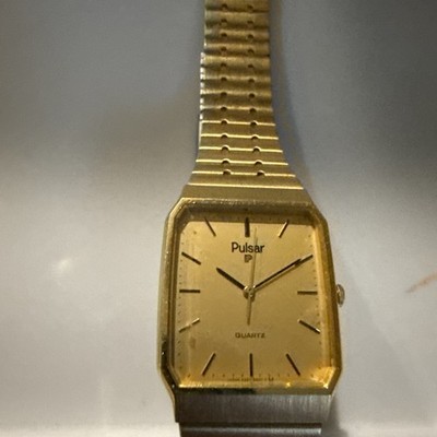 Pulsar Mens Watch Gold Tone Rectangular Untested Needs New Battery