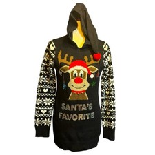   Santa  s Favorite  Ugly Christmas Sweater Reindeer Embellished Hoodie Small
