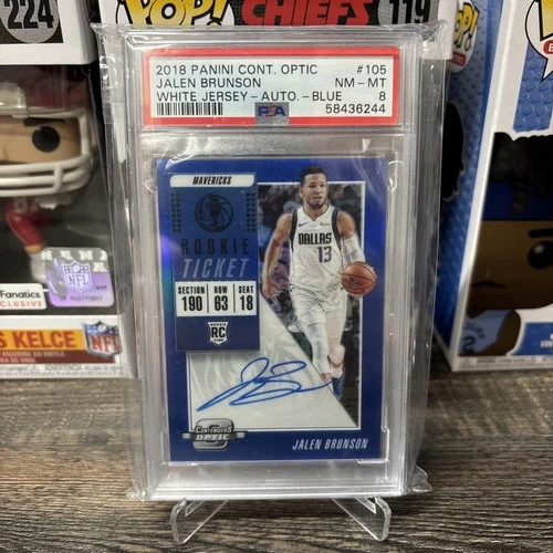 Jalen Brunson 2018-19 Contenders Optic #105 Blue Rookie Ticket Auto /99 PSA 8
