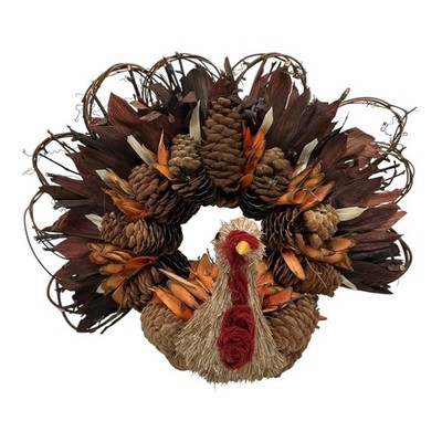 Fall Autumn Harvest Thanksgiving Pinecone Corn Husk  Natural Turkey 13  x 10 