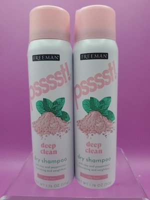 2 Pack Freeman Psssst! Deep Clean Dry Shampoo Oily Hair Pink Clay Peppermint