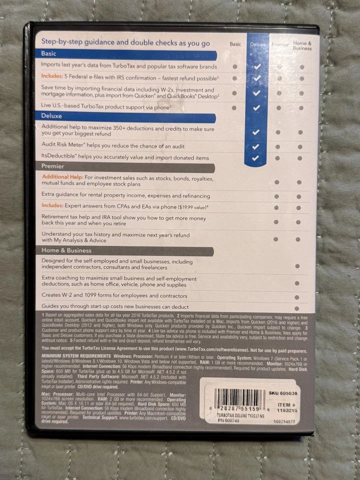 Intuit TurboTax Deluxe CD IRS Federal E-File Return Tax Preparation Win & Mac - Image 4 of 4