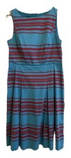 Talbots Womens Size 10 Blue & Red Striped Sleeveless Dress Pleated Skirt