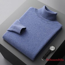 100 Pure Merino Wool Men's Turtleneck Pullover Cashmere Sweater Thickened