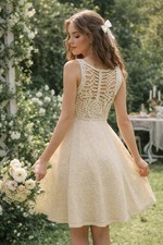 Cream Lace Fit & Flare Dress Size M | Macramé Back Cottagecore Coquette Romantic