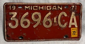 1971 Michigan License Plate - 1972 Tab - 99 cent sale